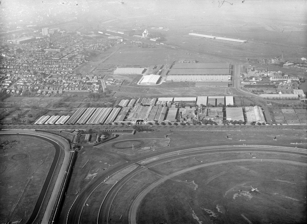 Flemington area, including Racecourse, Abattoirs and Newmarket Railway Station in foreground (c. 1948)