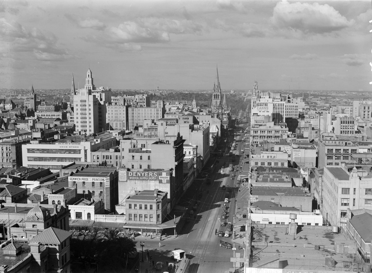 Swanston Street and City, Melbourne, Melbourne City (1947)