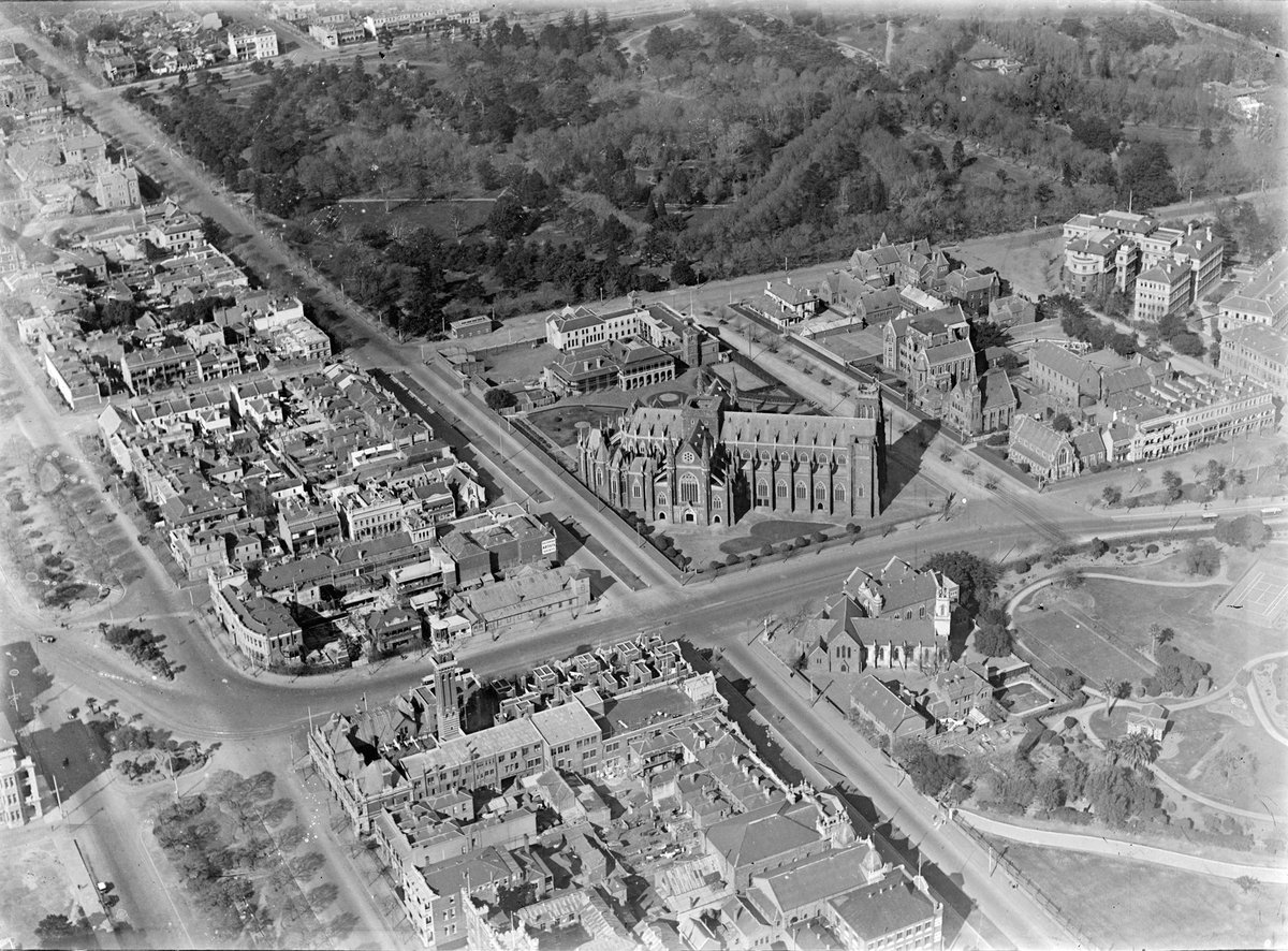Saint Patrick's Cathedral with Fitzroy Gardens in background, East Melbourne (1925–40)
