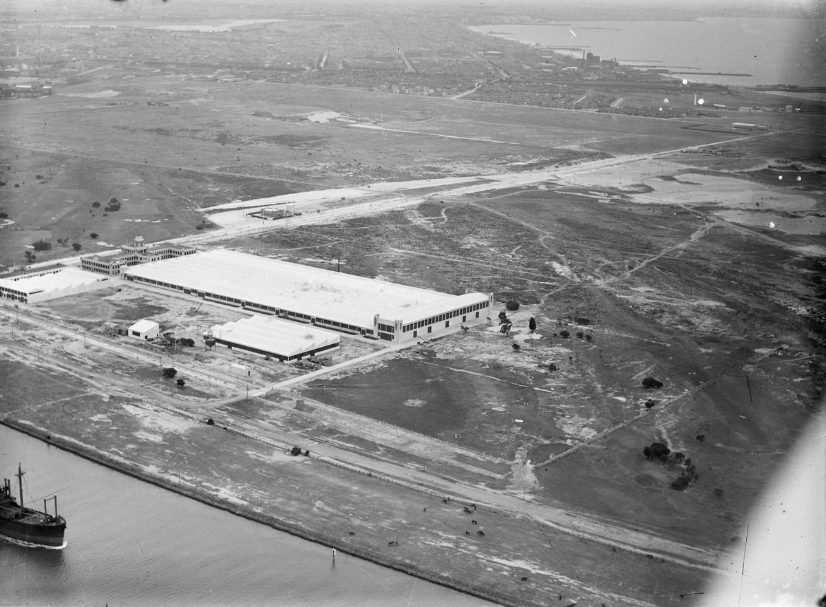 General Motors Holden (GMH) factory at Fishermens Bend, looking towards Port Melbourne in distance (1940s)