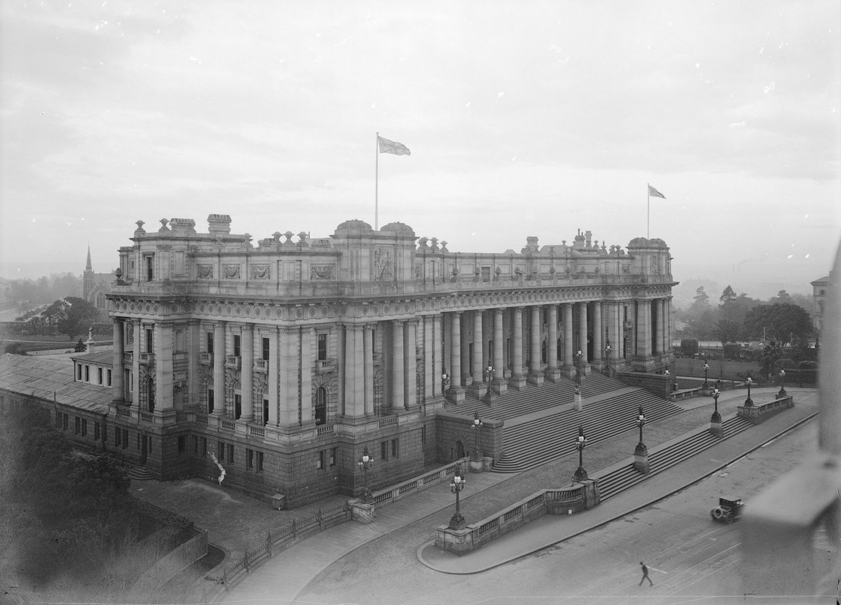 Elevated view of Parliament House, Spring Street, Melbourne, East Melbourne (1945–54)