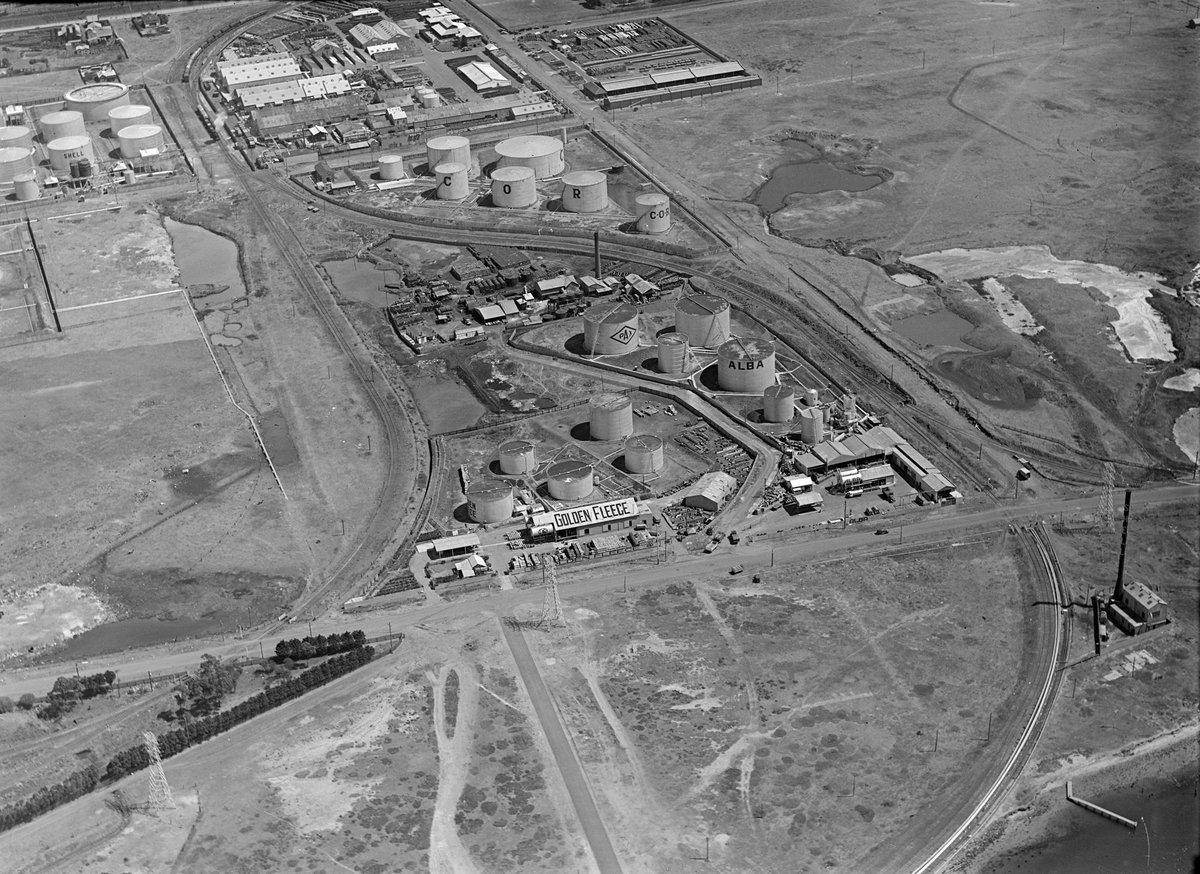 Petroleum companies at Spotswood including Alba, Golden Fleece, Commonwealth Oil Refineries and Shell (1939)