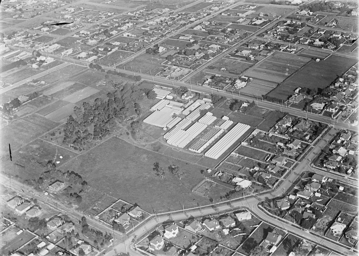 View looking south over Toorak Road and Through Road, Burwood (1925–40)