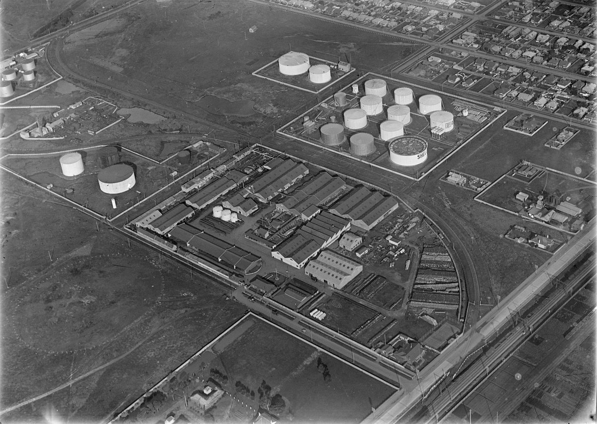 Overlooking Shell petroleum tanks, Spotswood area (1933)