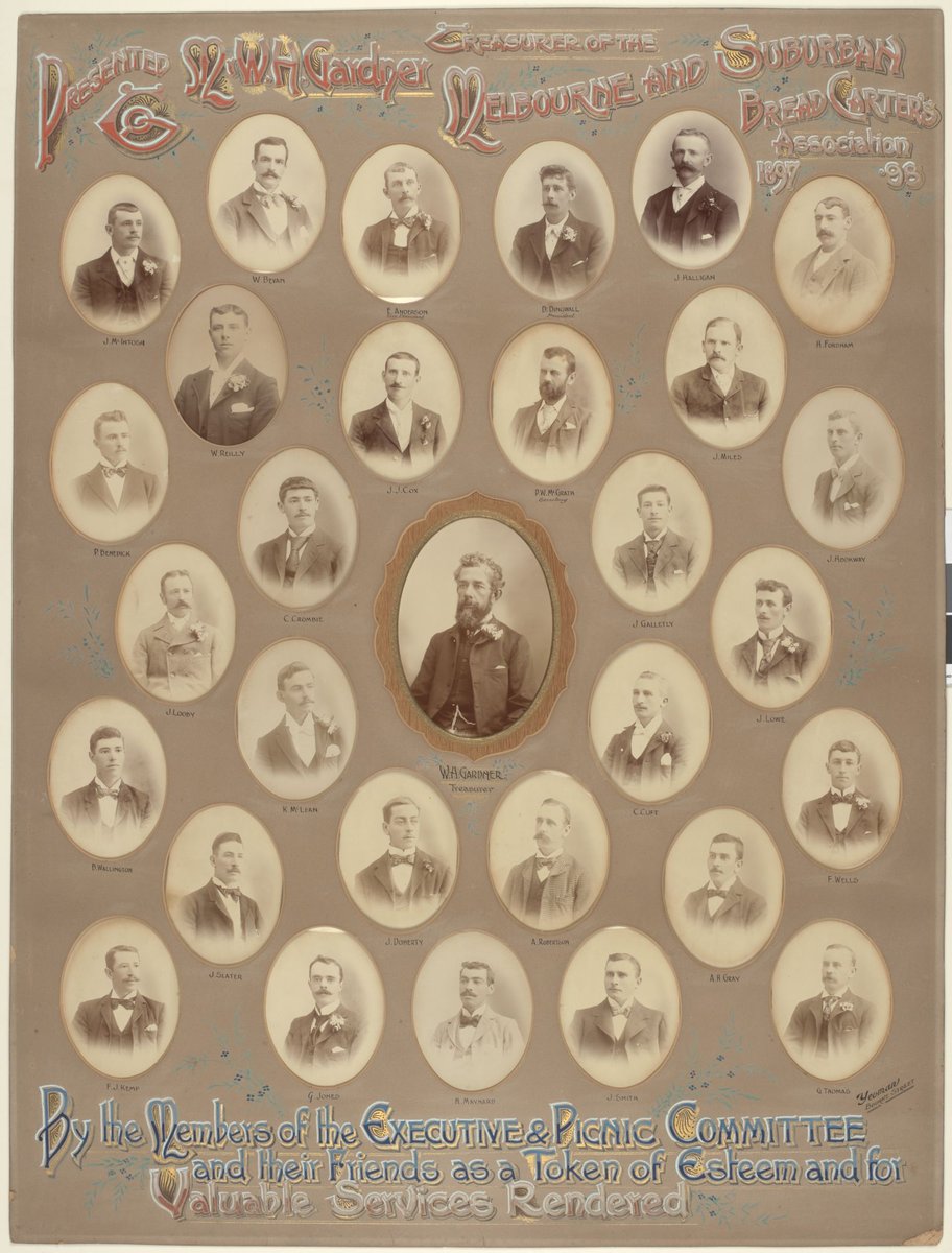 Presented to W. H. Gardner, Treasurer of the Melbourne and Suburban Bread Carters Association 1897-'98 (c. 1898)