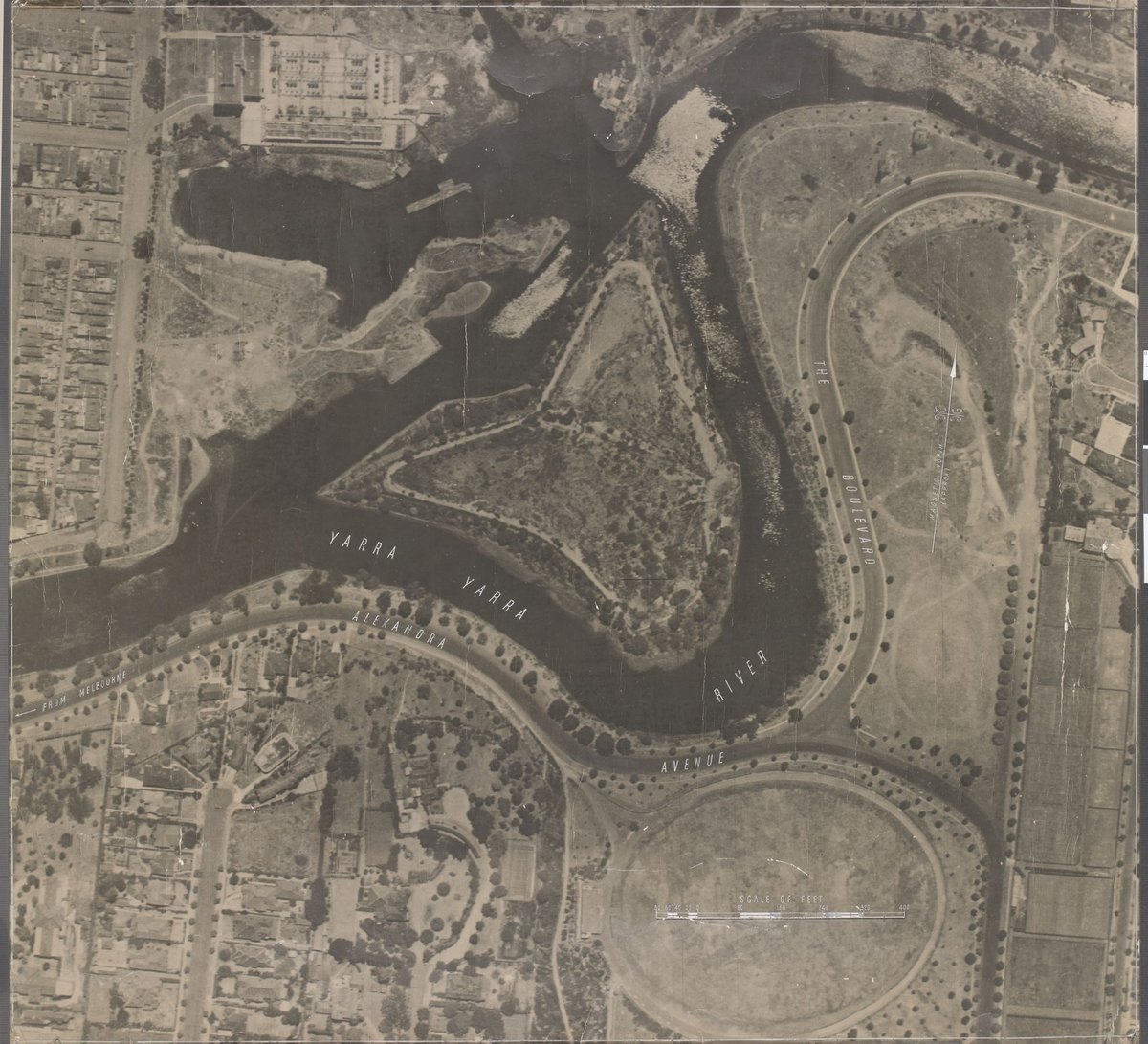 Aerial view of Yarra River and Herring Island south east of Melbourne (1917–30)