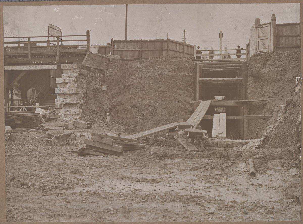 Construction work at Flinders Street Station, Melbourne City (c. 1890)
