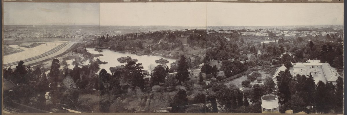 Melbourne view showing the Botanic Gardens looking north west, Melbourne City (c. 1899)