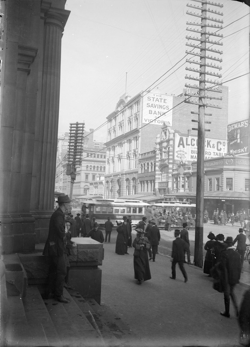 139-165 Elizabeth Street (west side) looking south from the north-east corner of Bourke Street intersection on the Post Office steps, Melbourne City (c. 1918)