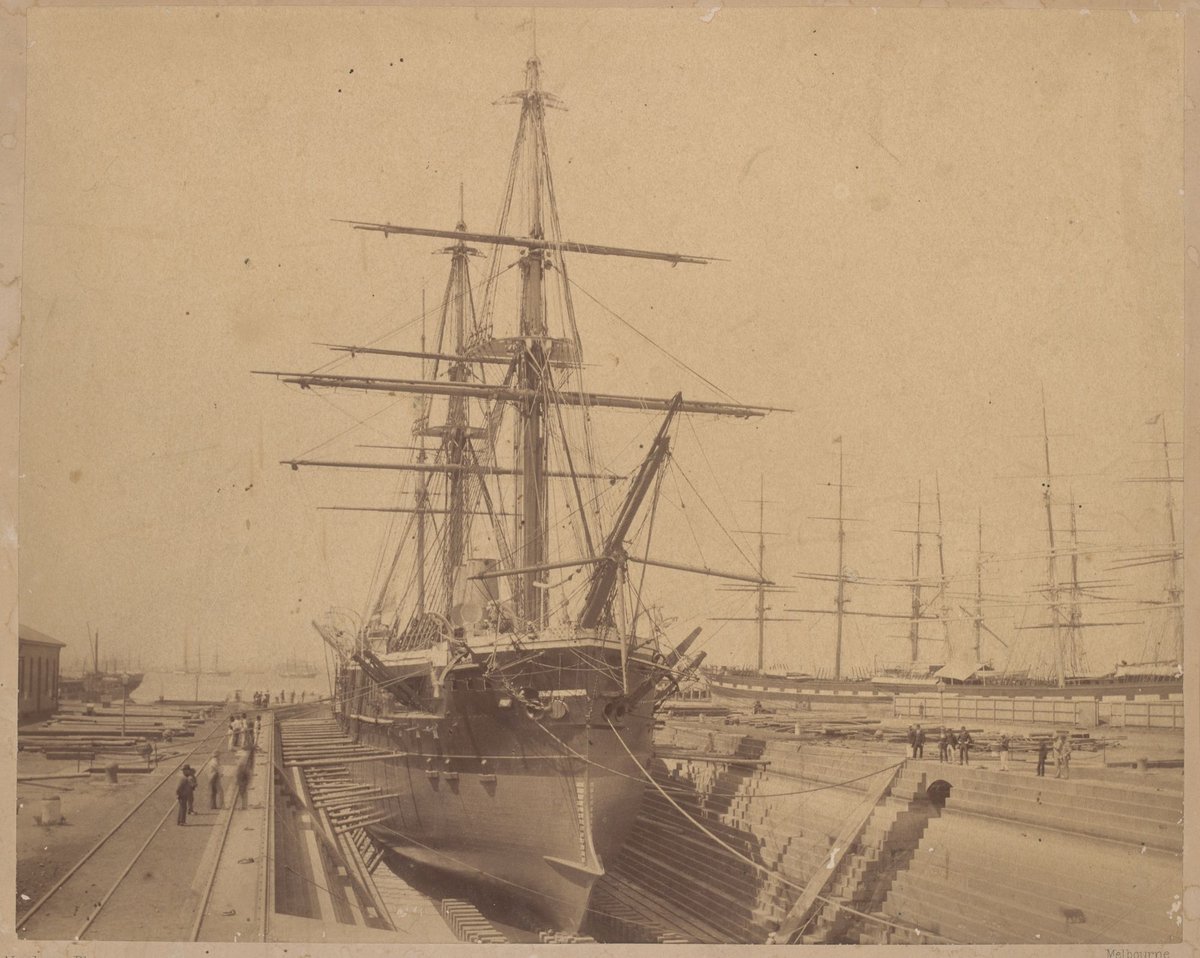 Alfred Graving Dock Williamstown : view of H. M. Armour plated S.S. "Nelson" in dock, November, 1882