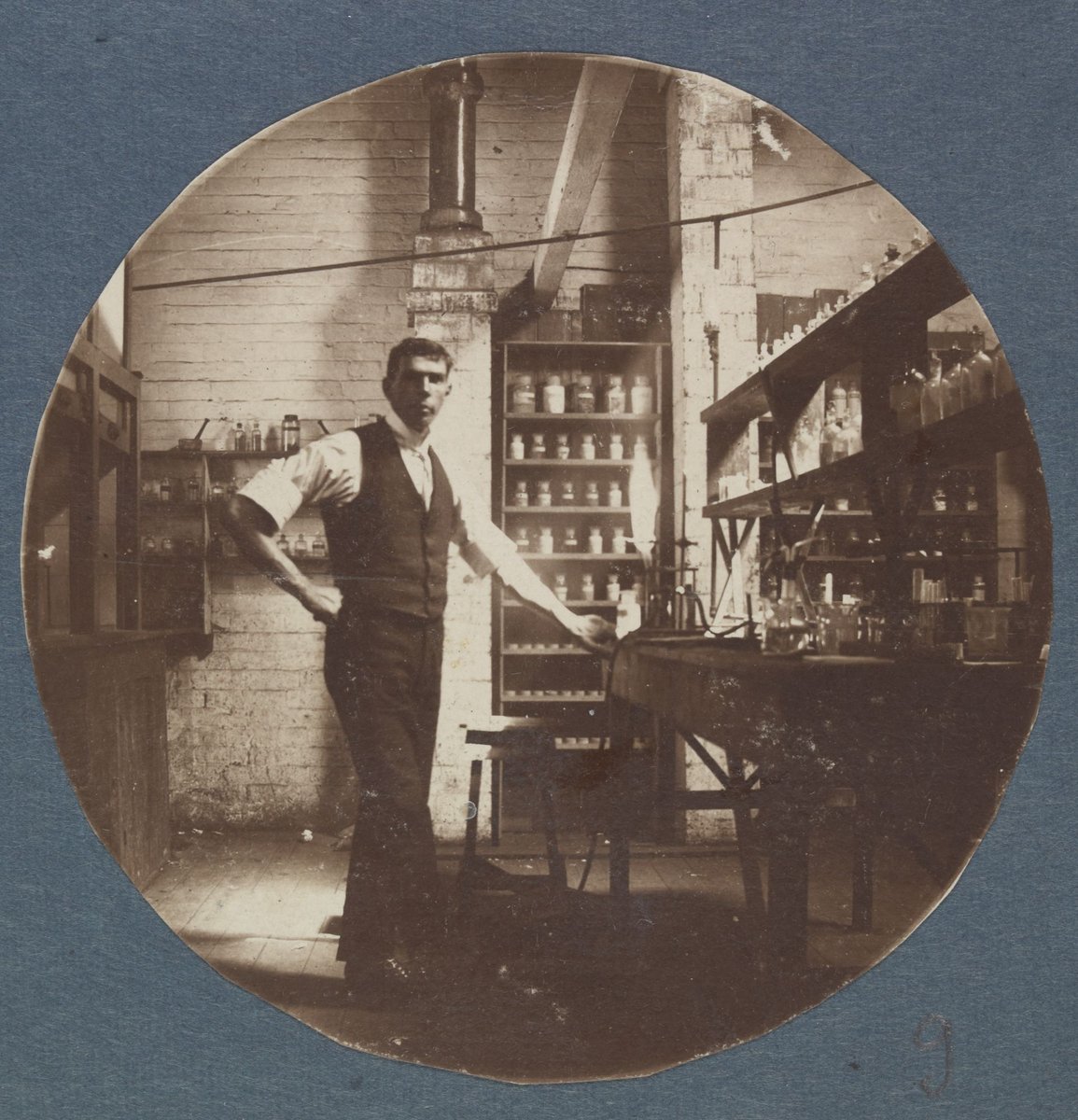 Reg Holloway in his shop in Little Collins Street, he was a geologist and mining chemist, Melbourne City (1911–32)
