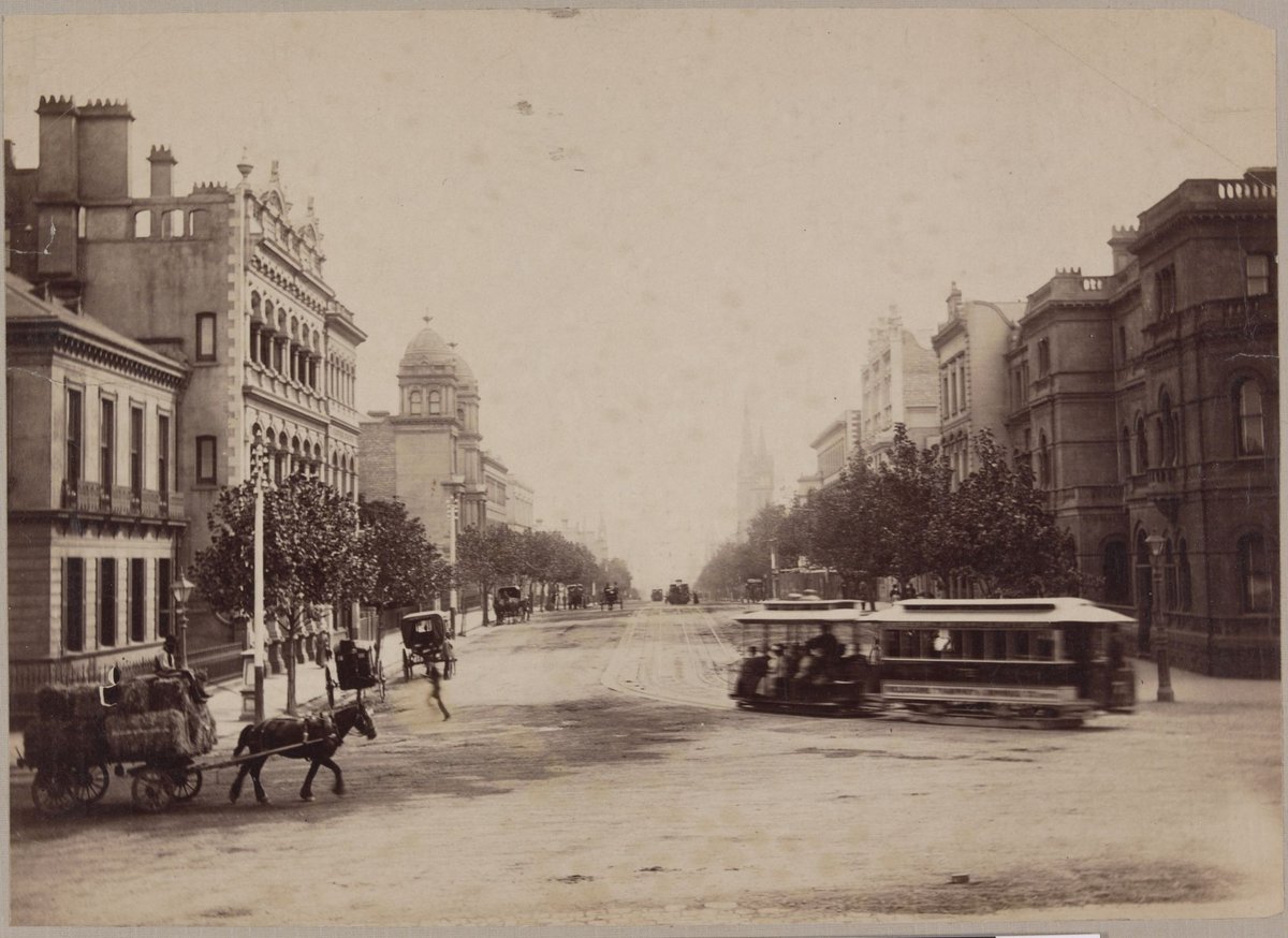 Collins St., Melbourne from Old Treasury steps, Melbourne City (c. 1890)