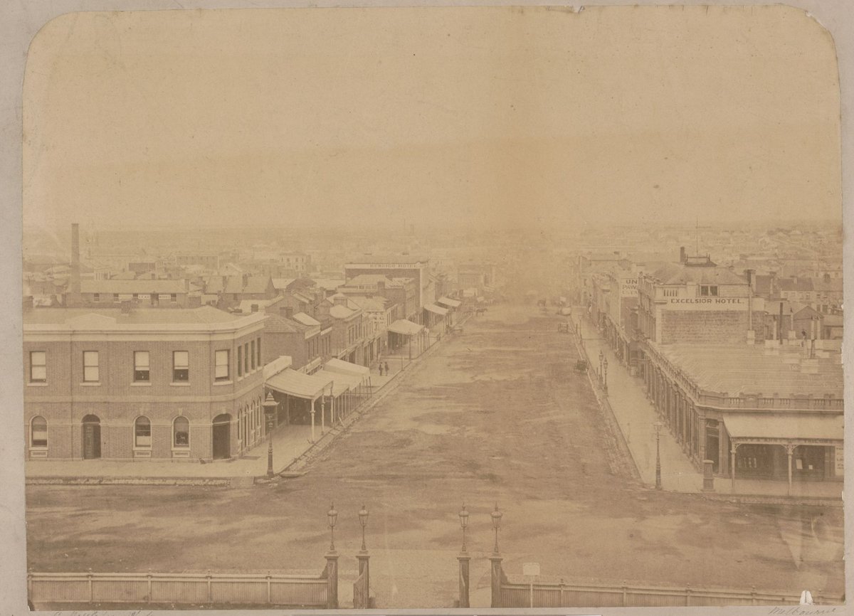 Bourke Street looking west from Spring Street, Melbourne City (1861)