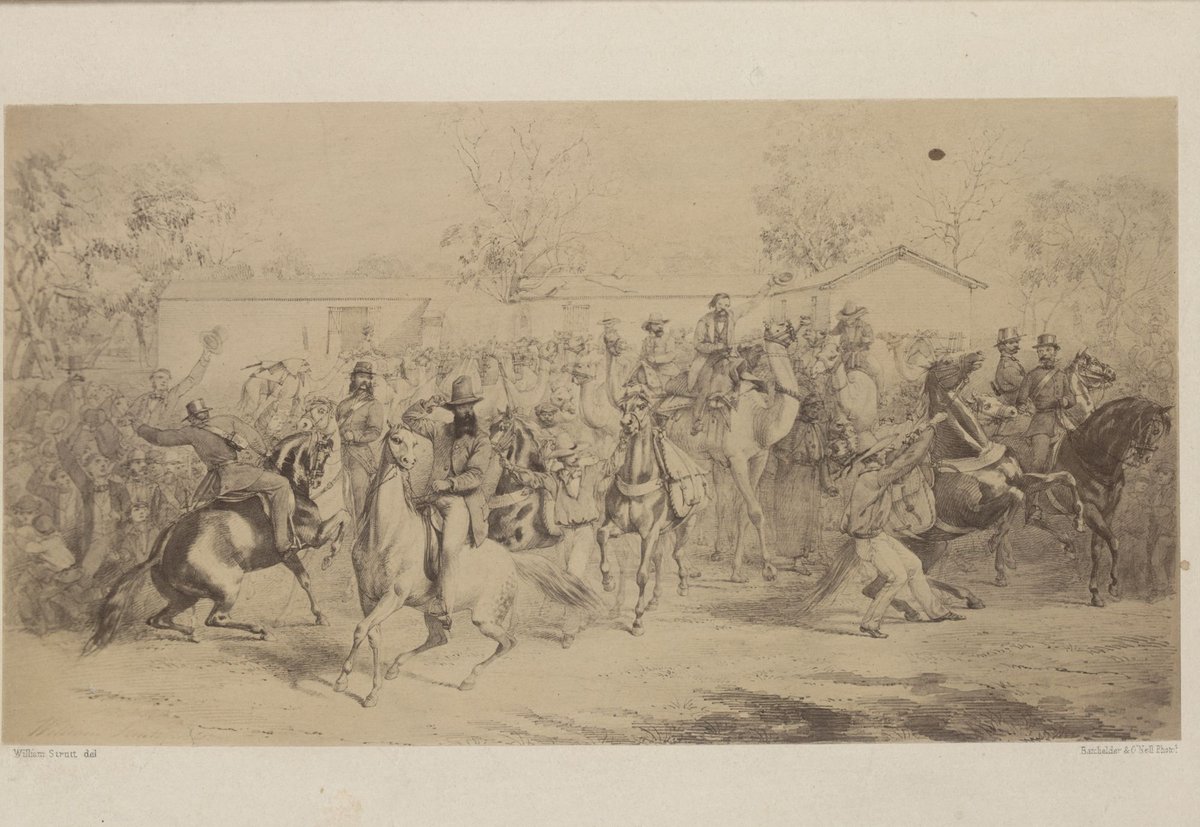 The parting cheer : Robert O'Hara Burke at the head of the exploring expedition leaving Royal Park 20th Aug. 1860, Parkville