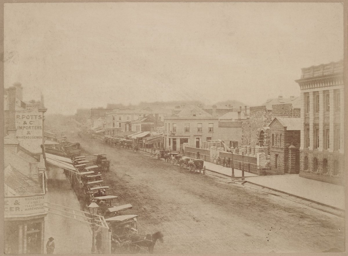 Swanston Street looking north, Melbourne City (c. 1865)