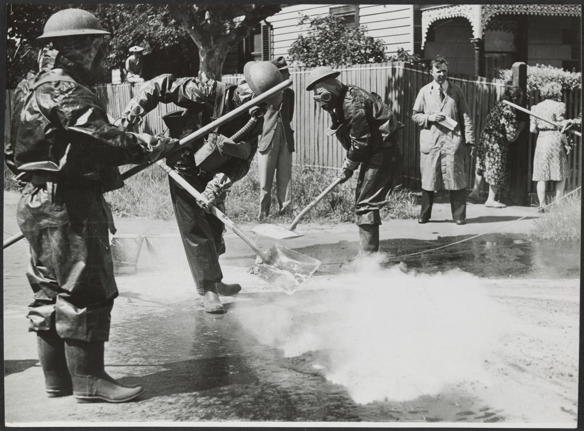 Decontamination squad in Meek St. Brighton during A.R.P. tests (c. 1942)