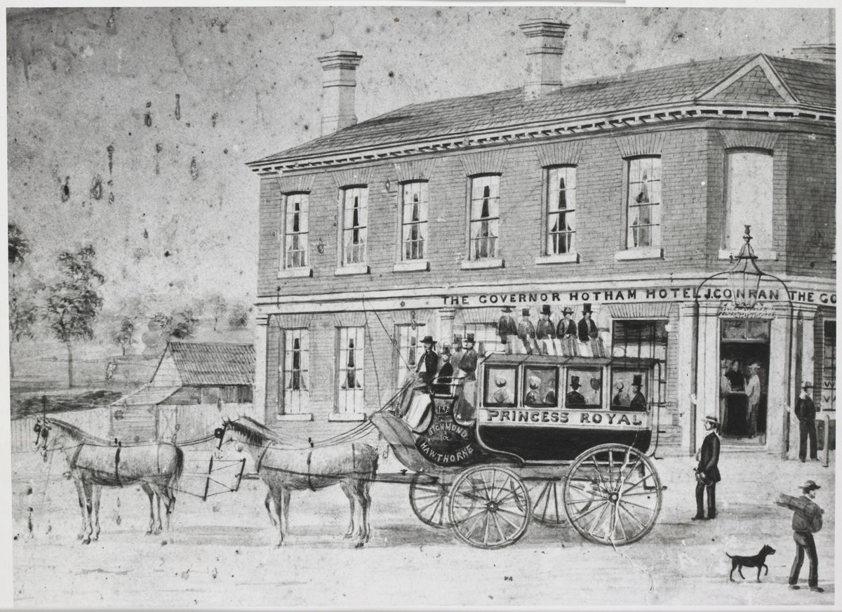 Richmond - Hawthorn Horse Bus [at] Governor Hotham Hotel, Burwood Rd., Hawthorn (c. 1960)