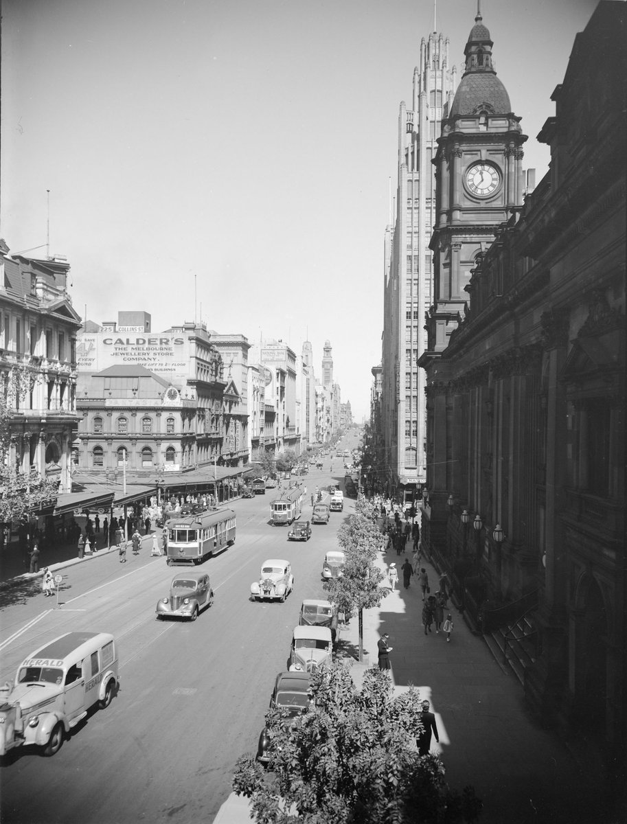 Manchester Unity Building & Town Hall from Collins Street East, Melbourne City (1930–50)