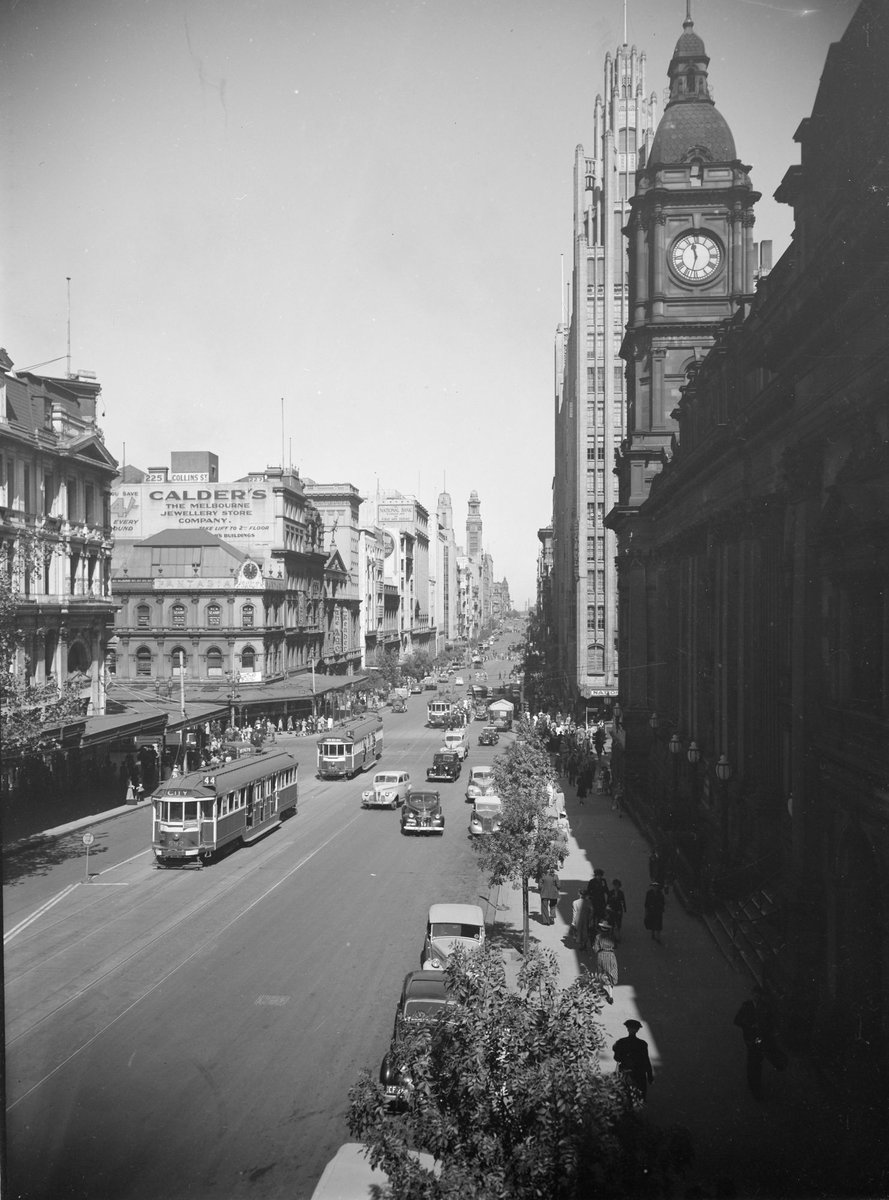 Manchester Unity Building & Town Hall from Collins Street East, Melbourne City (1930–50)