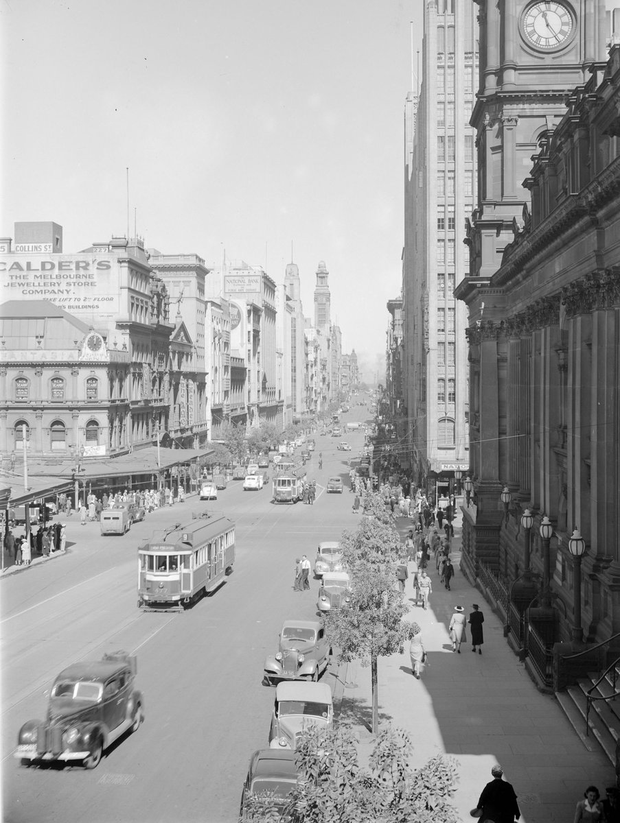 Manchester Unity Building & Town Hall from Collins Street East, Melbourne City (1930–50)