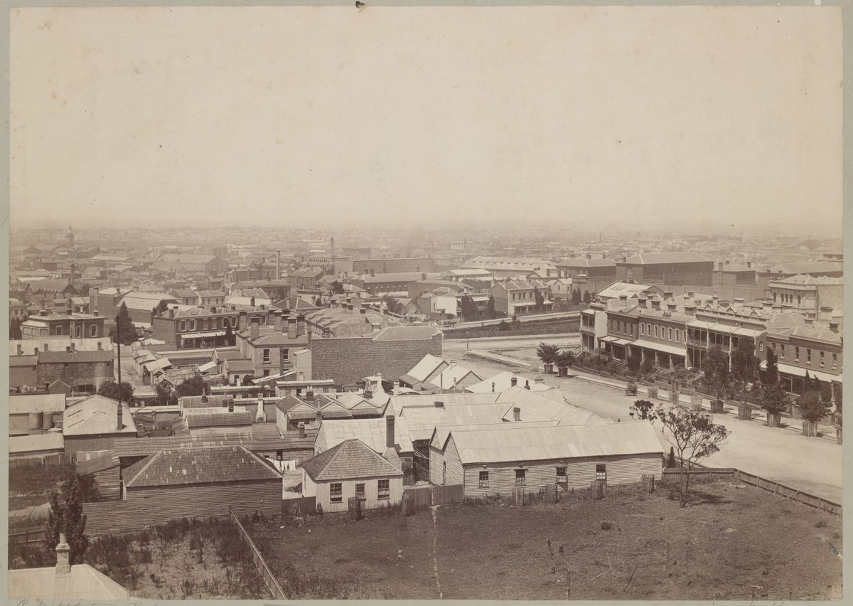 Elevated view of Melbourne from Gaelic Church, Rathdowne Street, Carlton South (1875?)