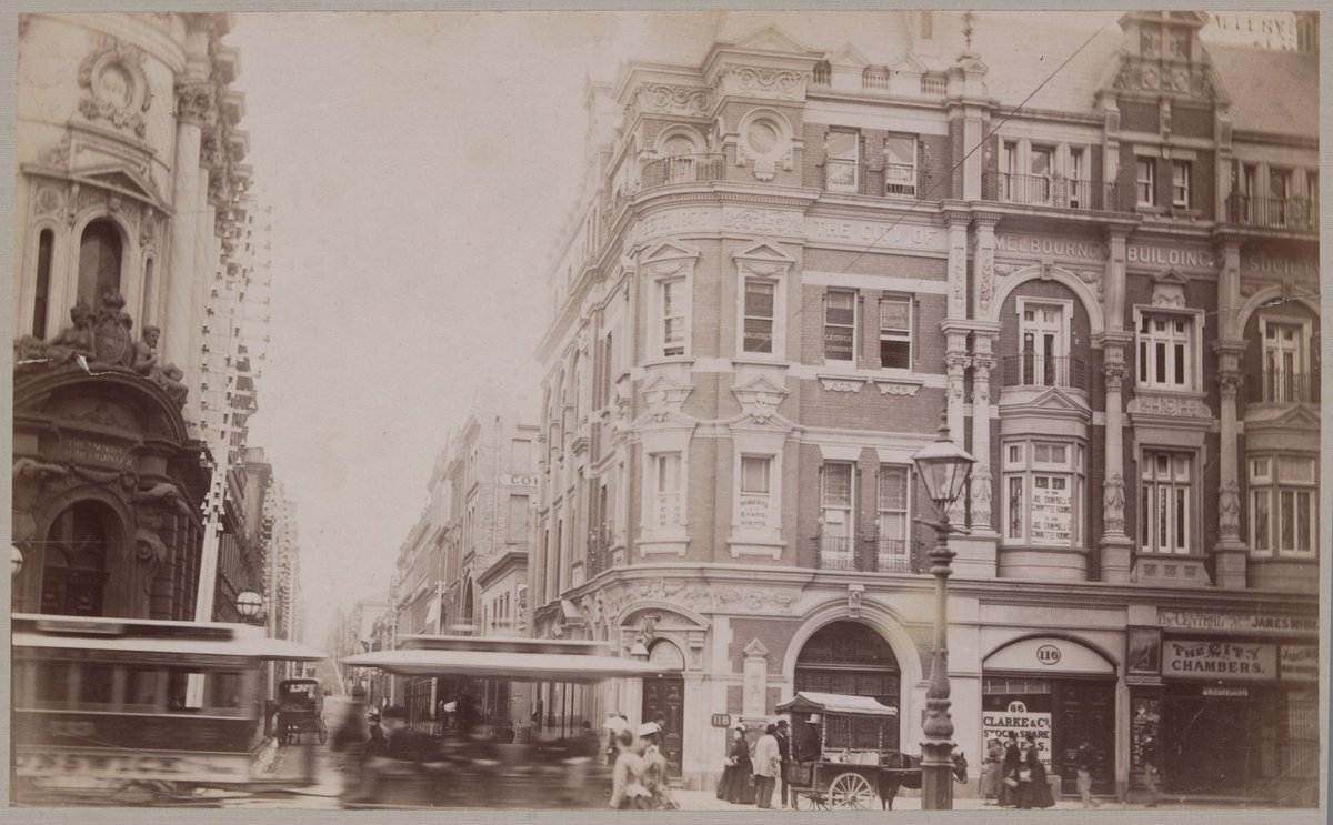Corner of Elizabeth and Little Collins Streets, Melbourne City (c. 1890)