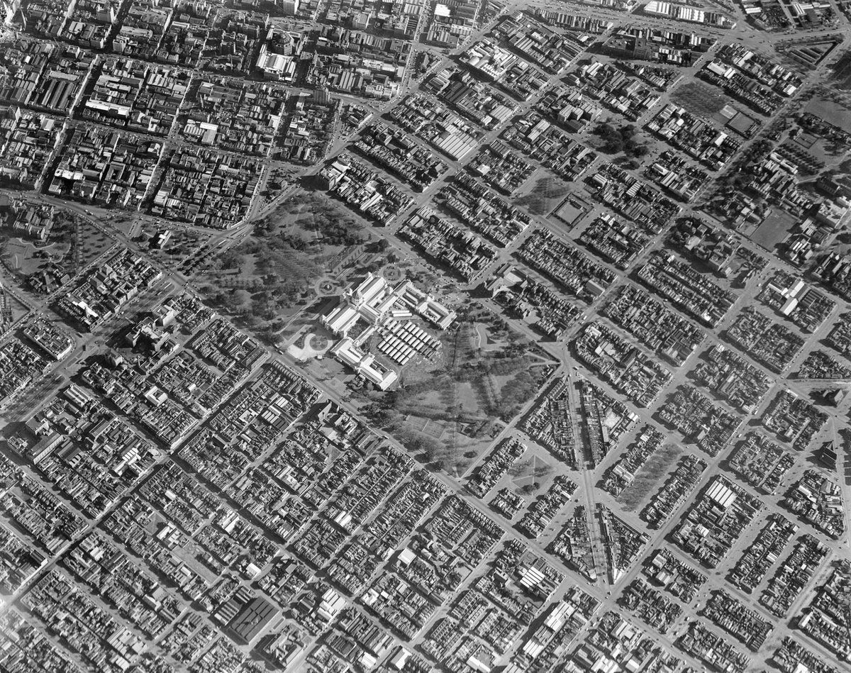 Aerial views of Melbourne and Exhibition Buildings, Carlton (1940–50)