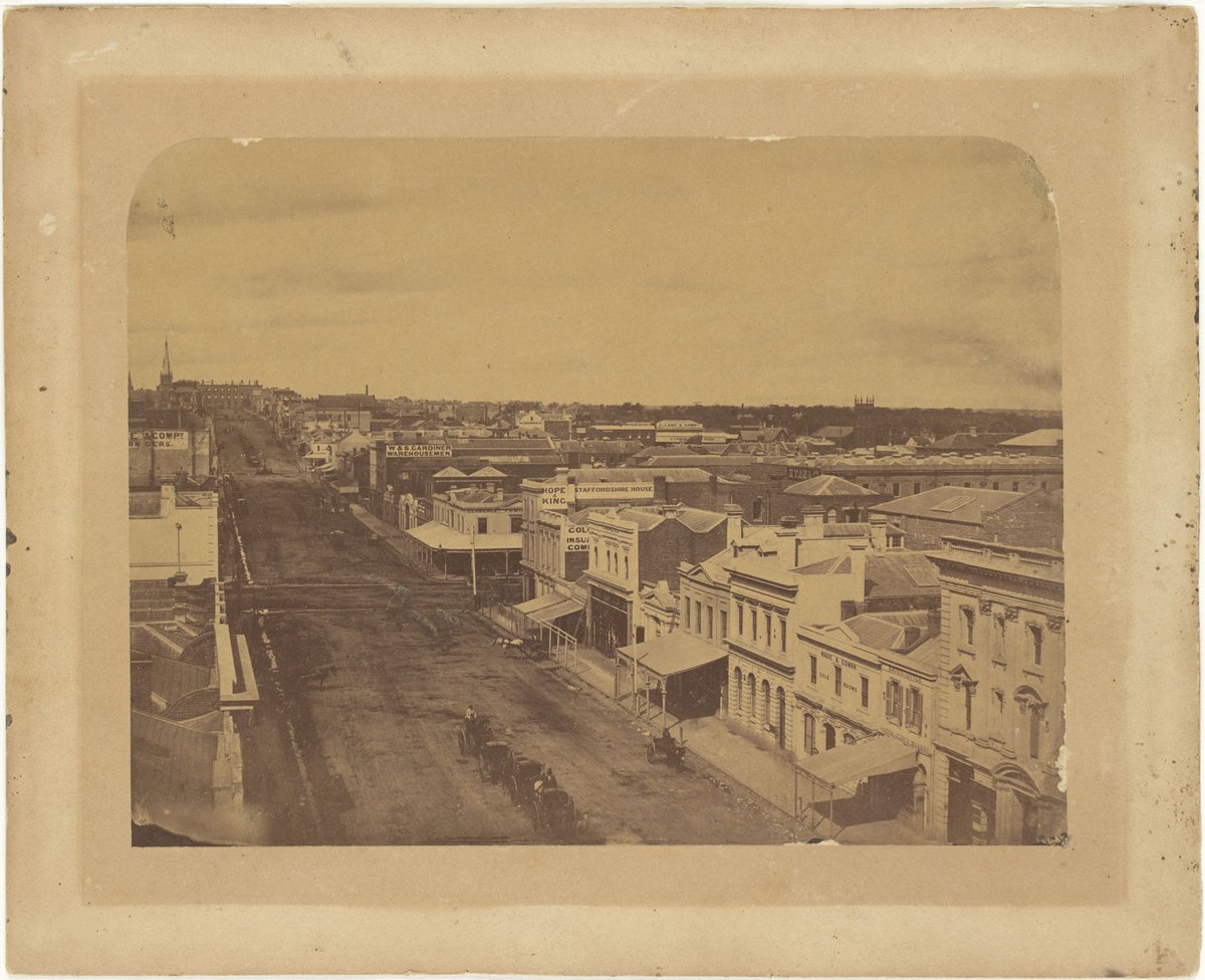 Collins Street looking East from below Elizabeth Street, Melbourne City (c. 1862)