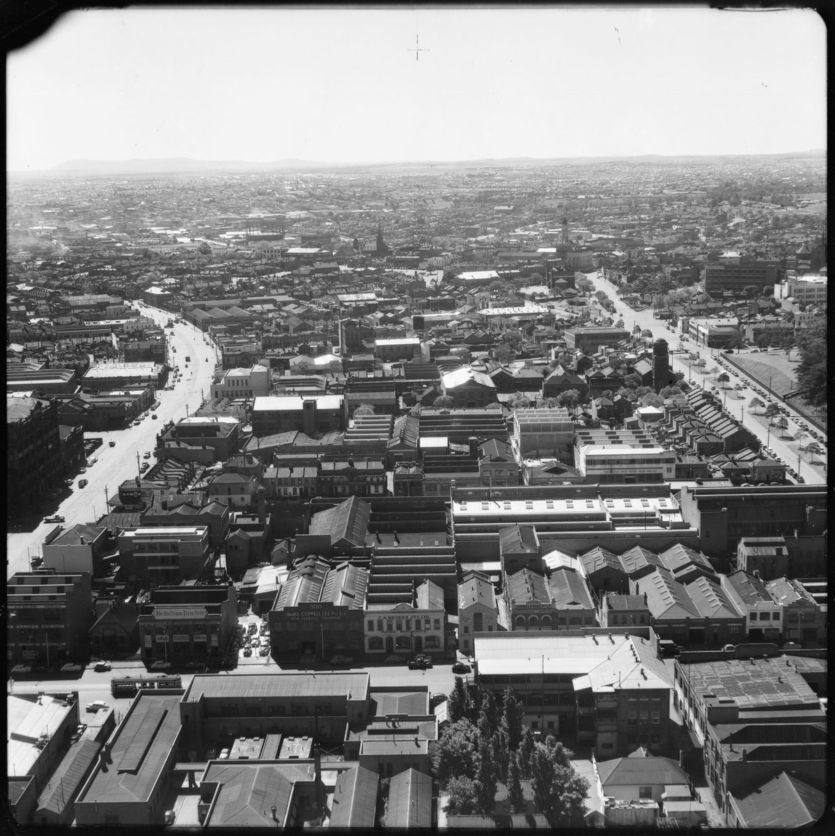 [View over Spencer and King Streets and the site of the William Angliss College], Melbourne City (1938)