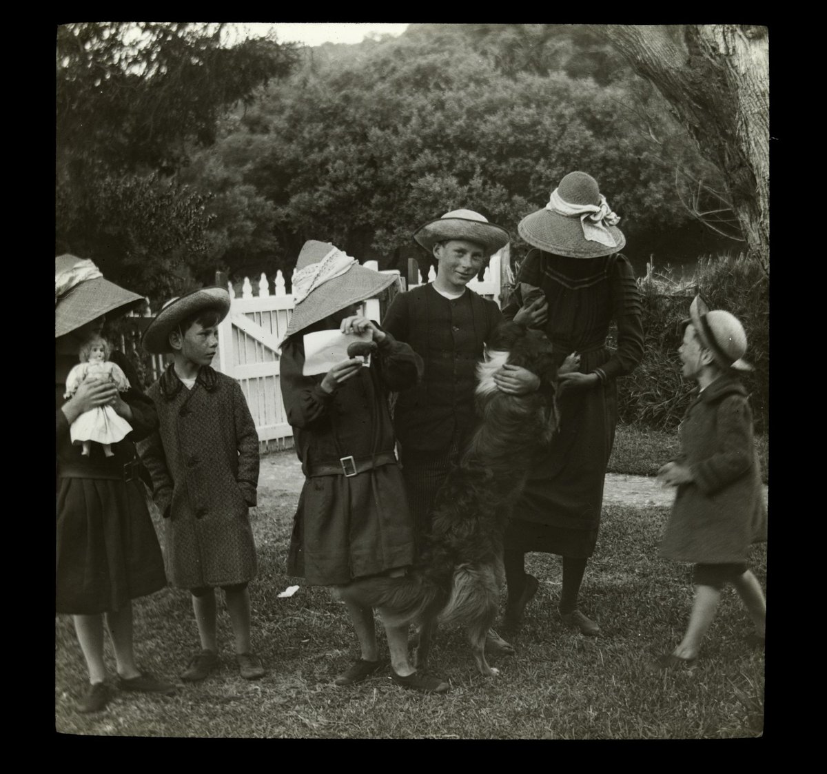 Children with Rex at gate to "Ivanhoe" - Jan 1909 [Sorrento]