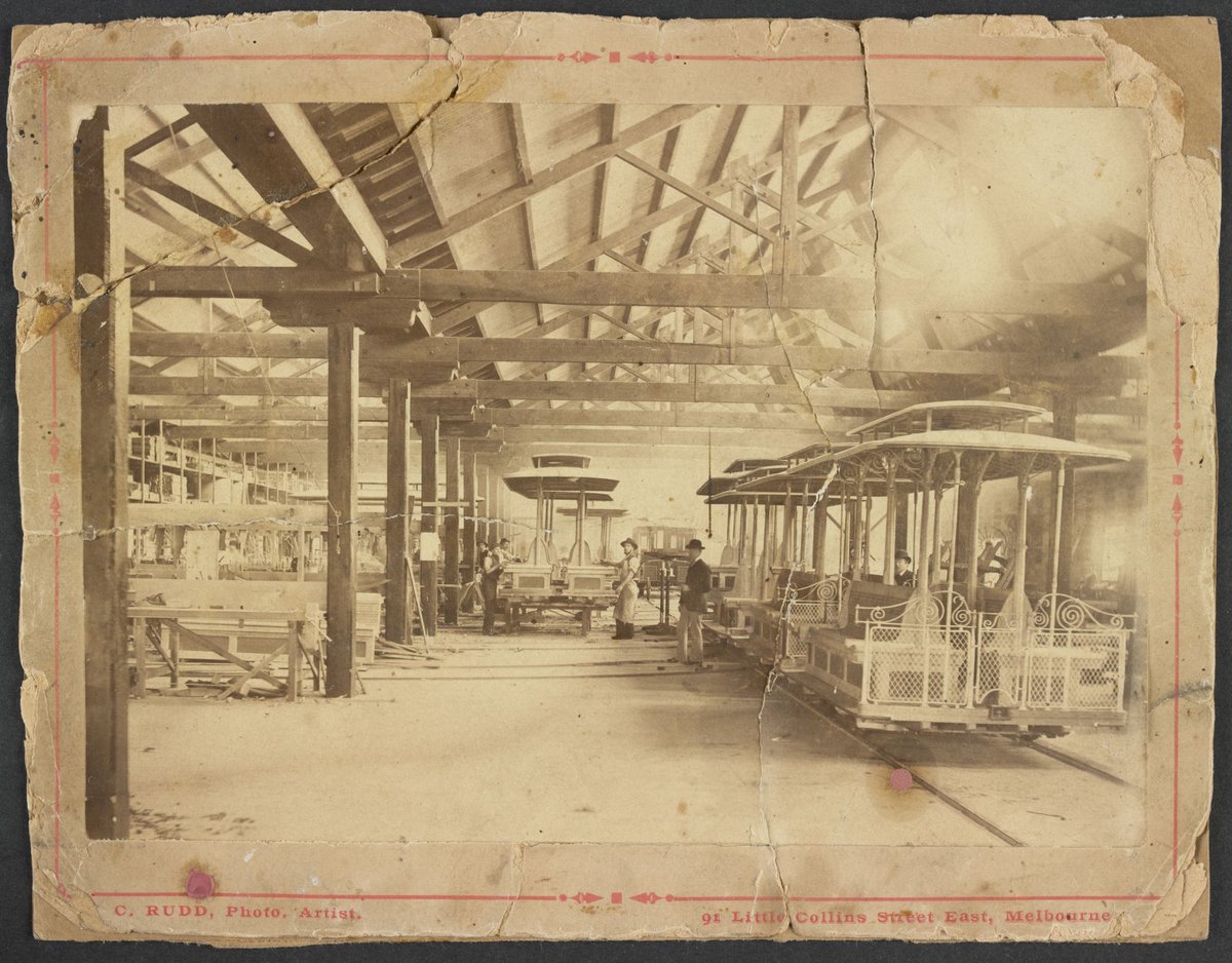 Melbourne Tramway & Omnibus Company workshop at North Fitzroy, Fitzroy North (c. 1889)