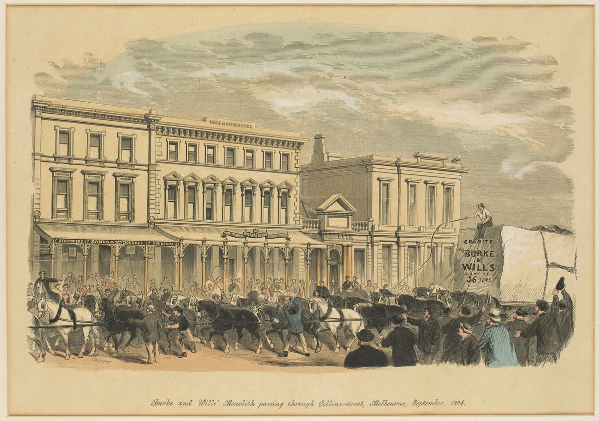 Burke and Wills' monolith passing through Collins Street, Melbourne, September 1864, Melbourne City