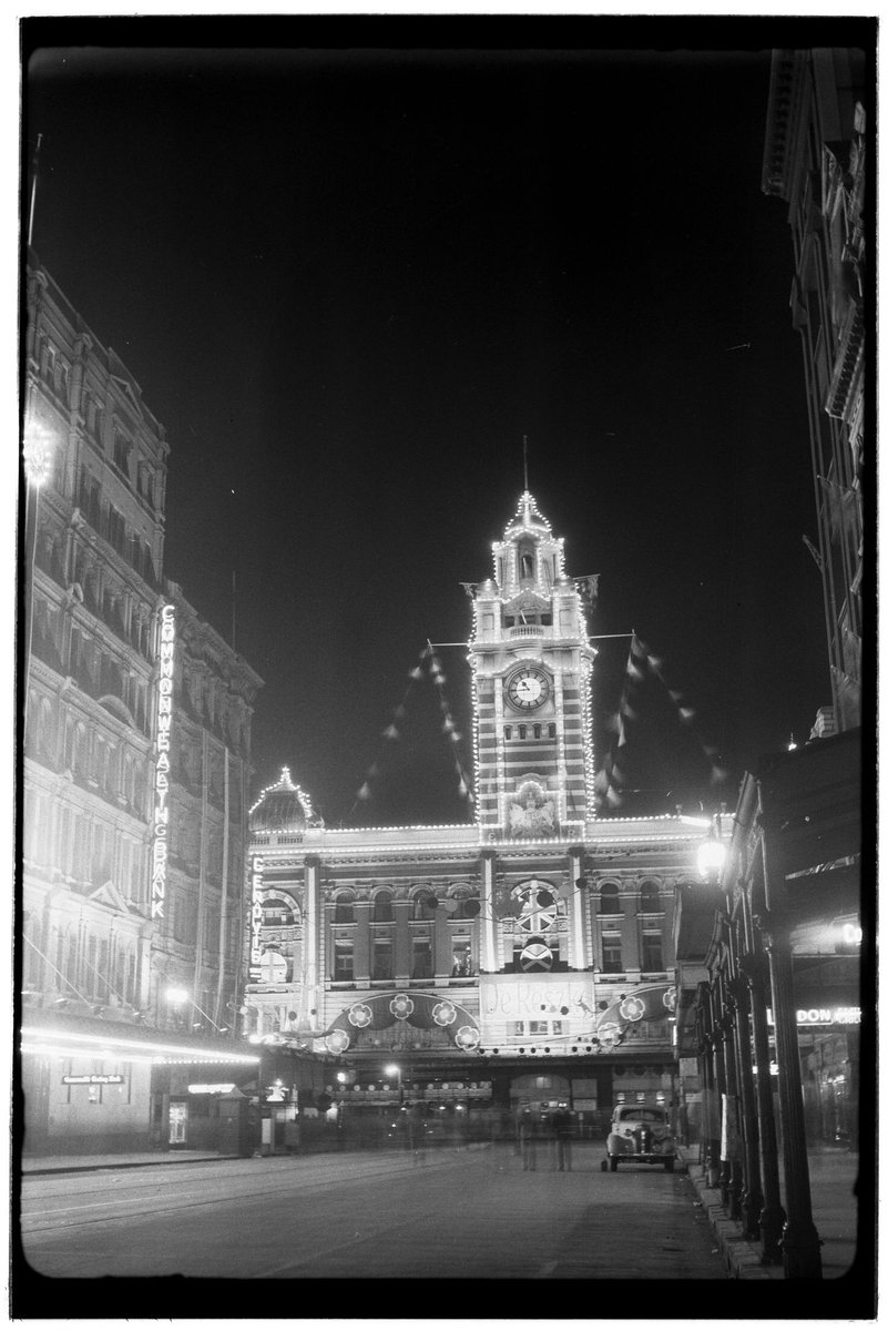Melbourne streets illuminated for the 1954 Royal Visit
