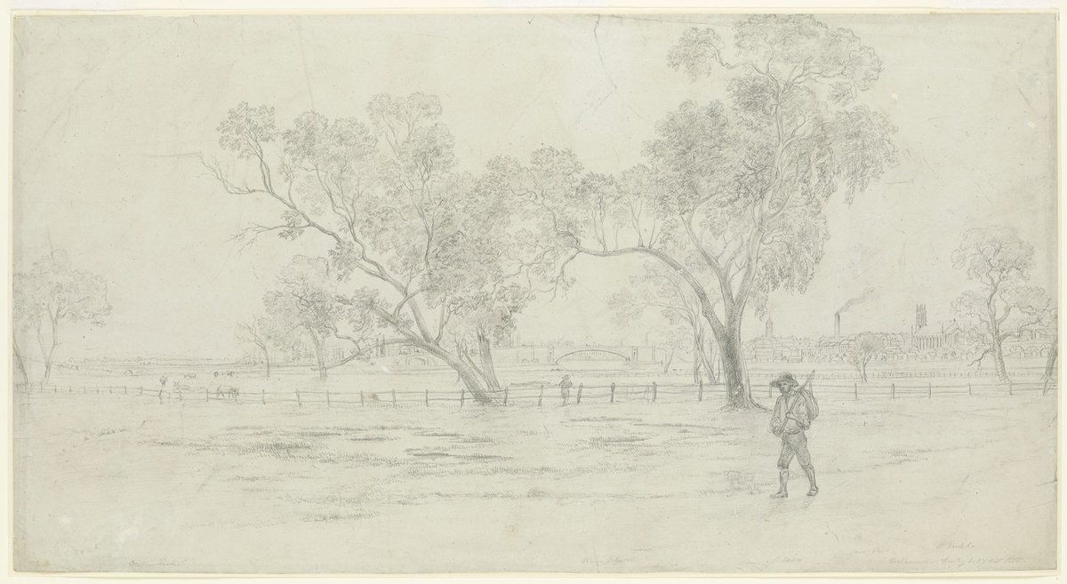 Melbourne, from the South East, looking to Princes' Bridge and West Melbourne, Melbourne City (1855)