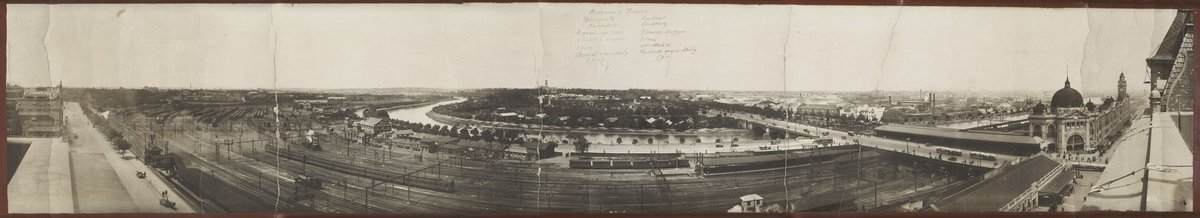 Panorama of Flinders Street Railway yards and surrounds, Melbourne City (1917?)