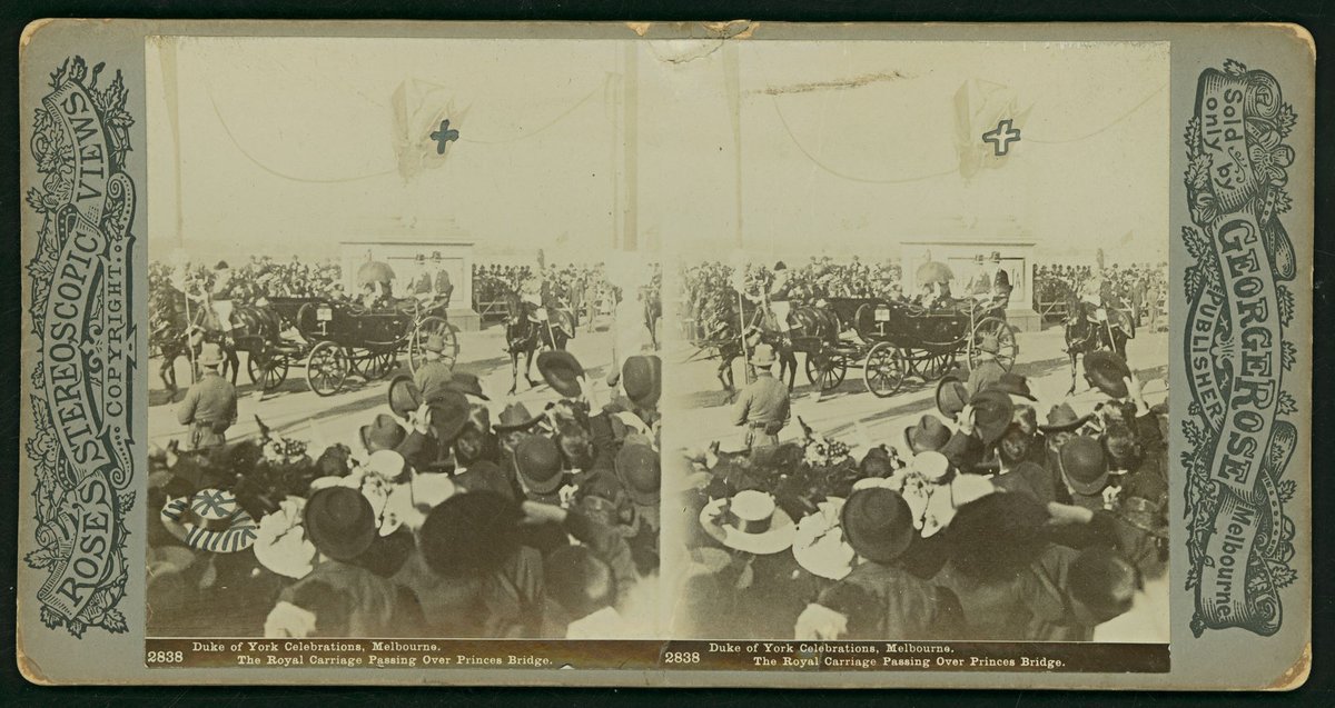Duke of York Celebrations, Melbourne. The Royal Carriage Passing Over Princes Bridge, Melbourne City (c. 1901)