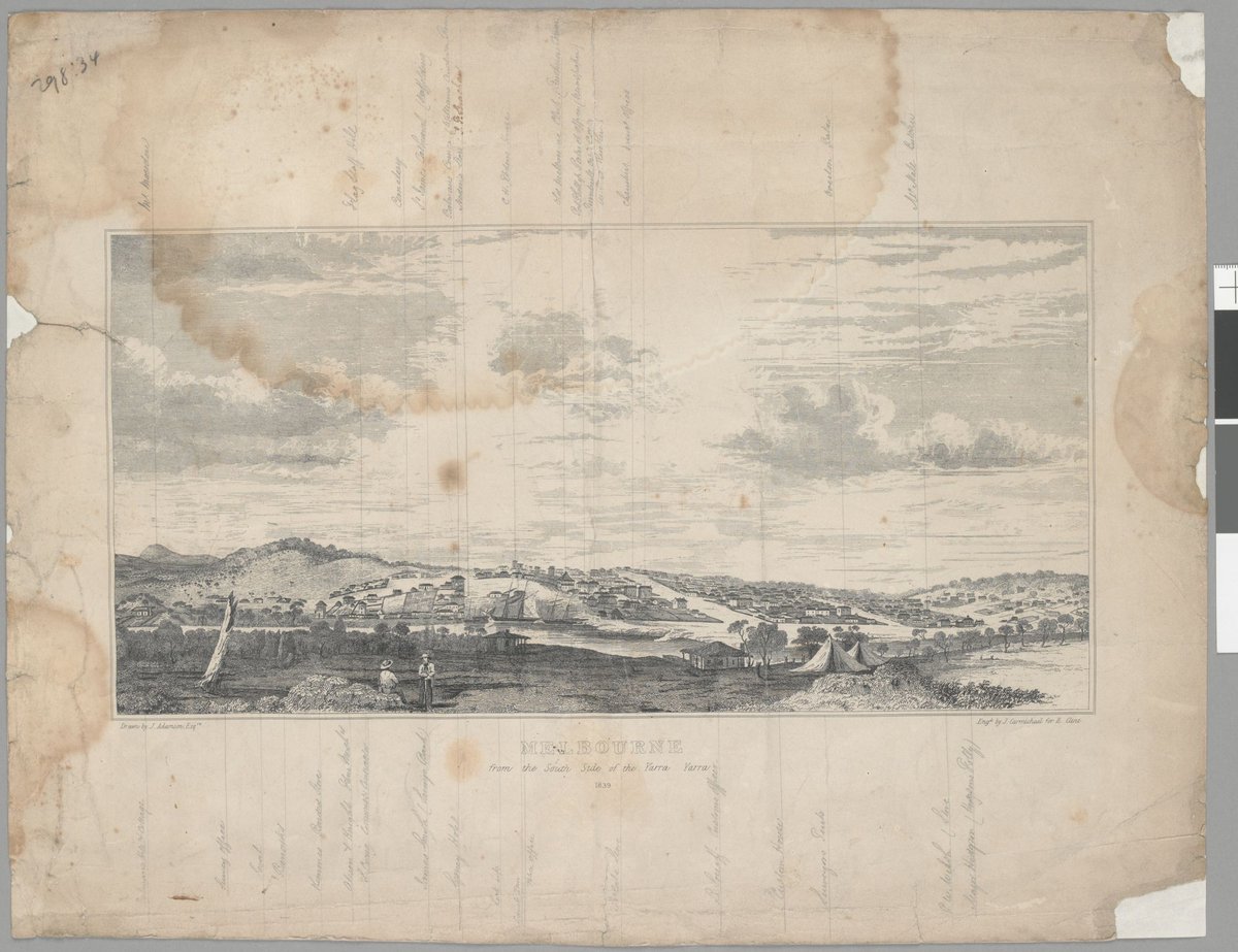 Melbourne from the south side of the Yarra Yarra 1839, Yarra River (c. 1839)