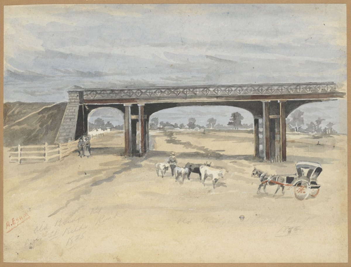 Old railway bridge, St. Kilda Road, Melbourne City (1875)