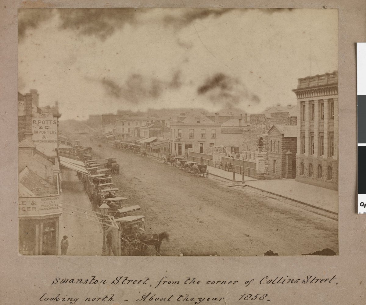 Swanston Street, from the corner of Collins Street, looking north - about the year 1858, Melbourne City (c. 1858)
