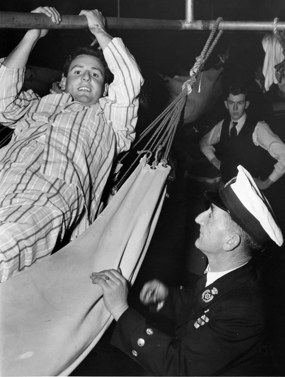 Carl Hurwood of Newport had difficulty getting into his hammock (c. 1951)