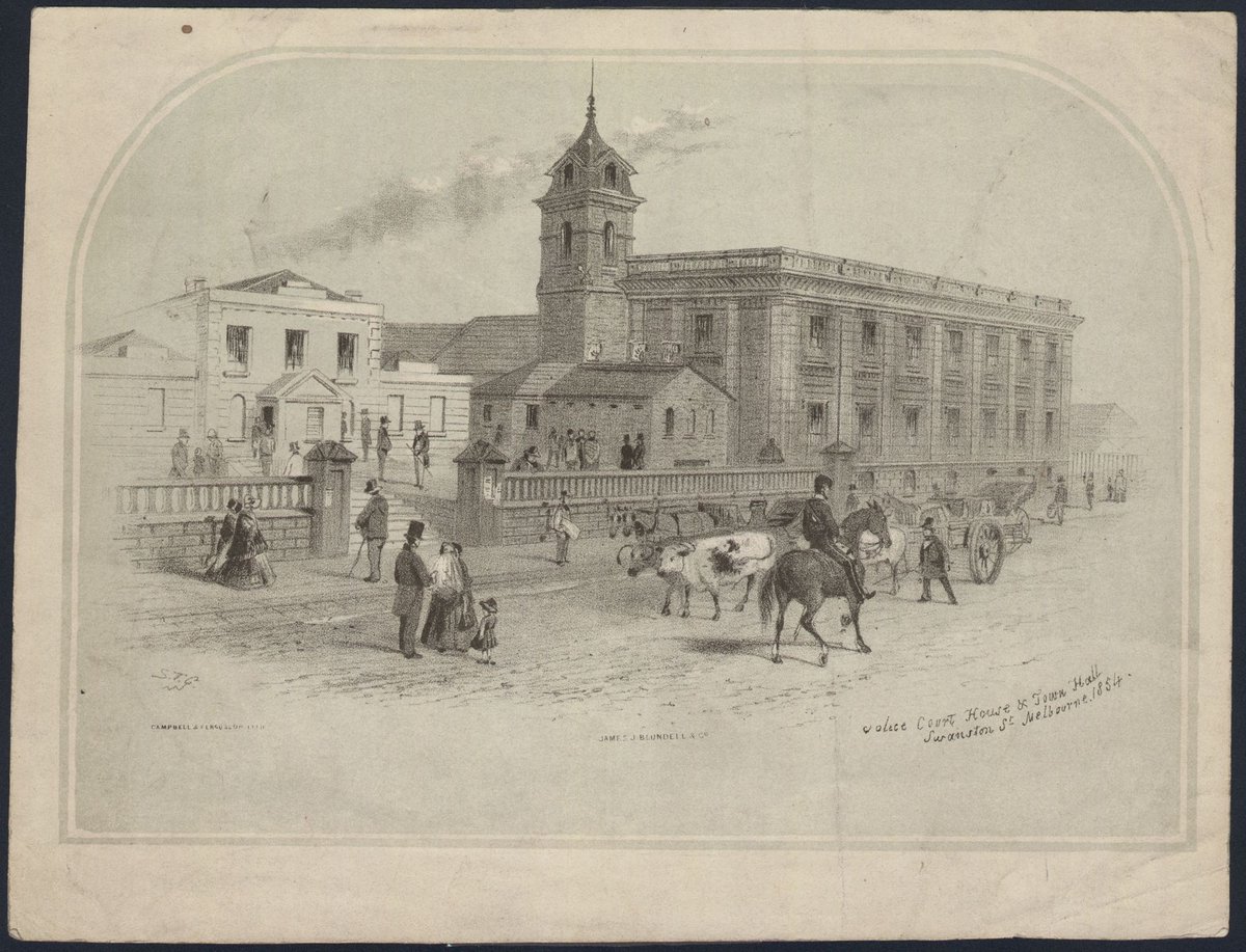 Police Court House & Town Hall, Swanston St, Melbourne, 1854, Melbourne City
