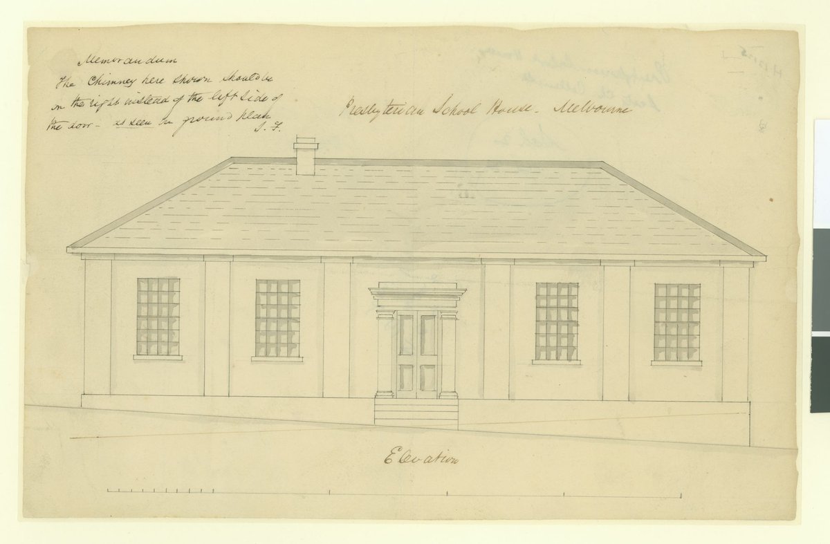 Presbyterian School House. Melbourne / Elevation [Also known as Scots School House], Melbourne City (1839)