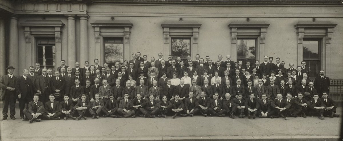 Staff of the Department of Crown Lands & Survey outside State Public Offices, Treasury Place, Melbourne, Nov.-Dec. 1918