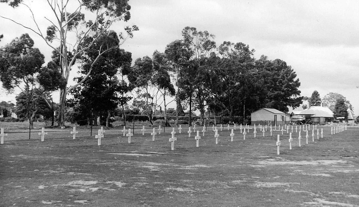 Military graves section of Springvale Cemetery, Melbourne, Victoria during and after World War II (1943–48)