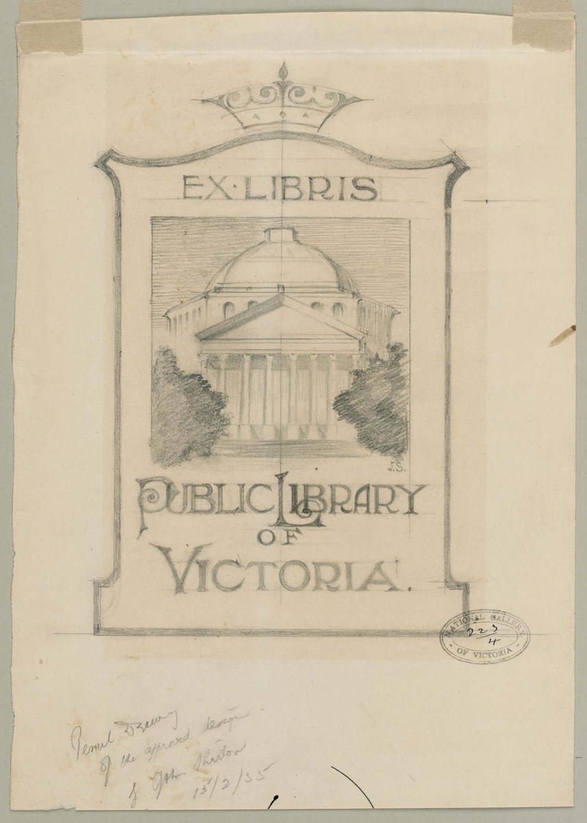 Bookplates for Melbourne Public Library designed and drawn by John Shirlow, Melbourne City (1935)