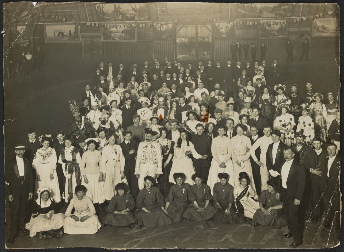 [Fancy dress party at rollerskating rink, South Yarra] (1900–20)