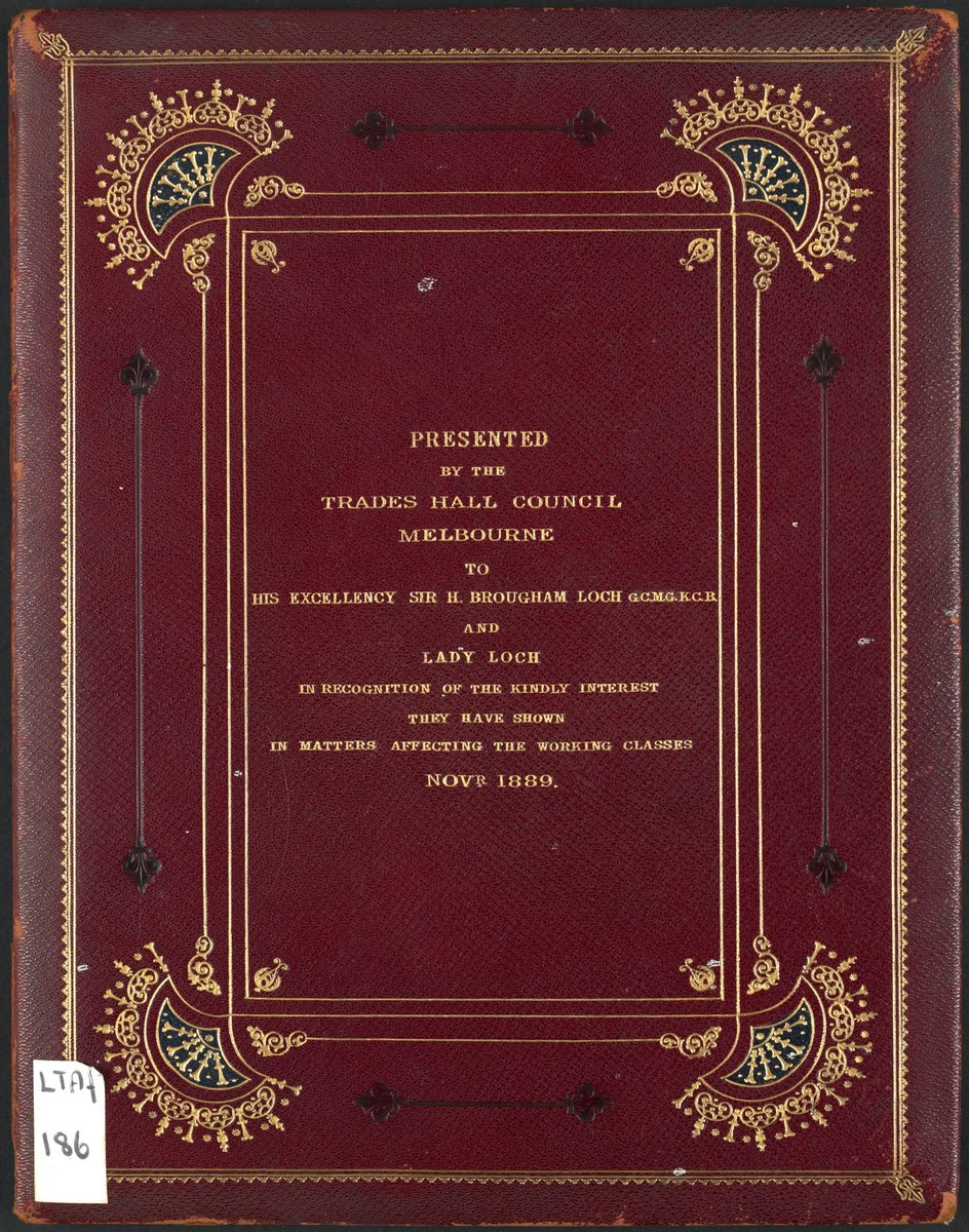 Presentation folder to Lord and Lady Loch from the Trades Hall Council, Melbourne, Carlton (1889)