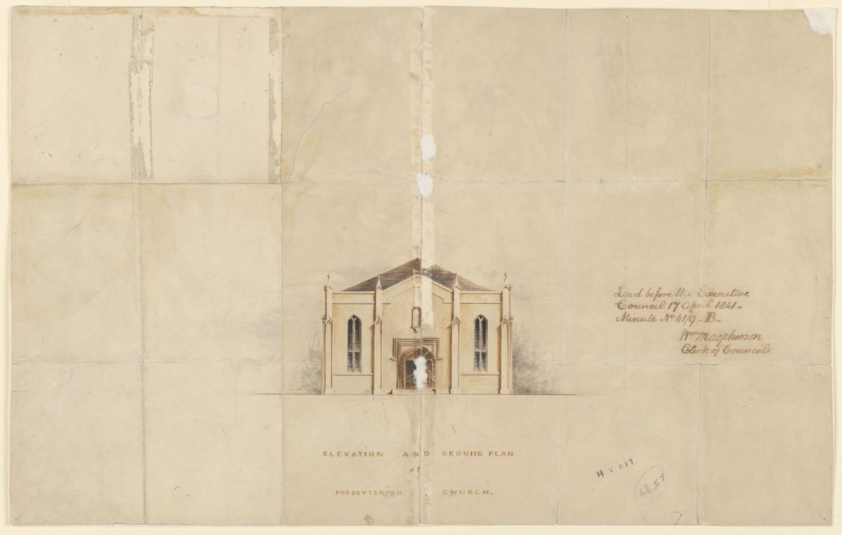 Elevation and Ground Plan of Presbyterian Church. [I.e. Scots Church, Collins Street, Melbourne] [technical drawing], Melbourne City (1841)