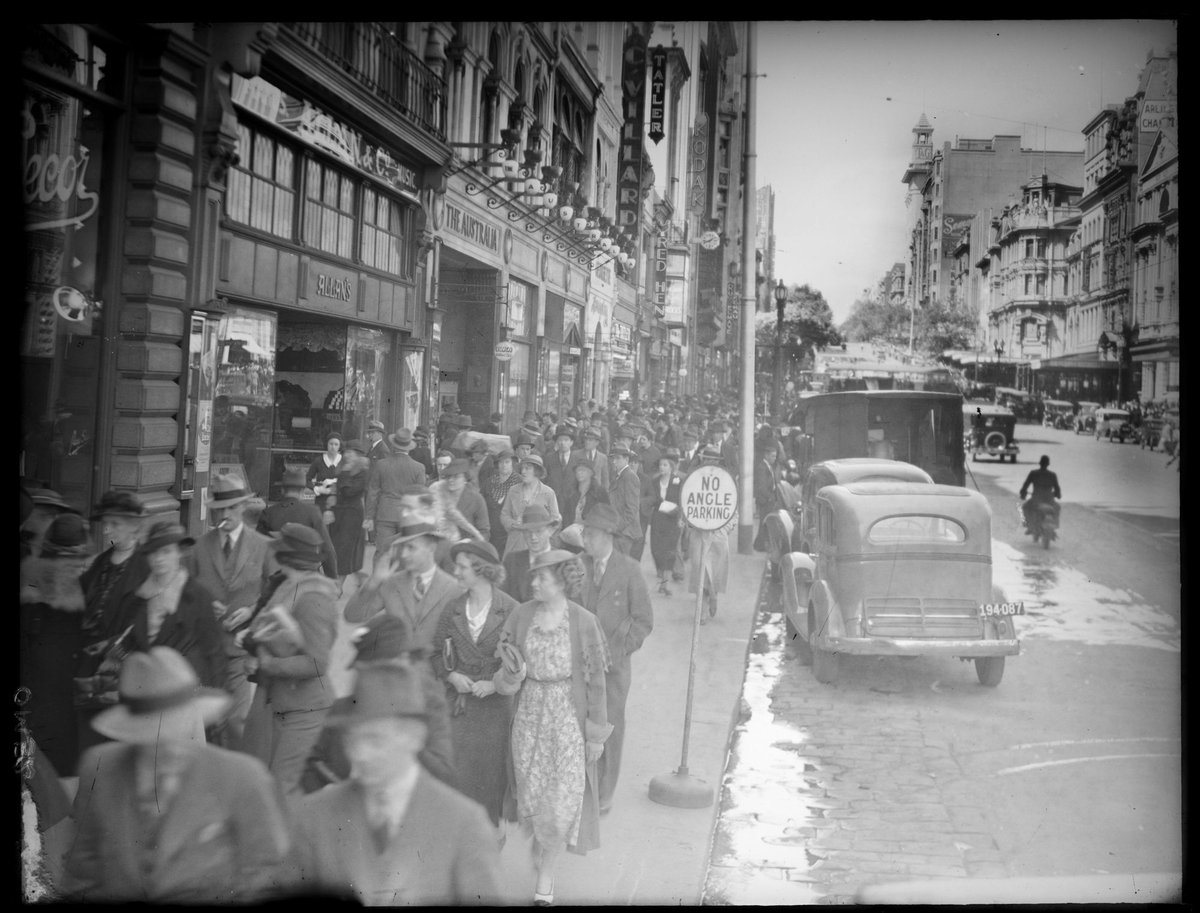 Collins Street looking east from the Block Arcade, Melbourne City (1934–38)
