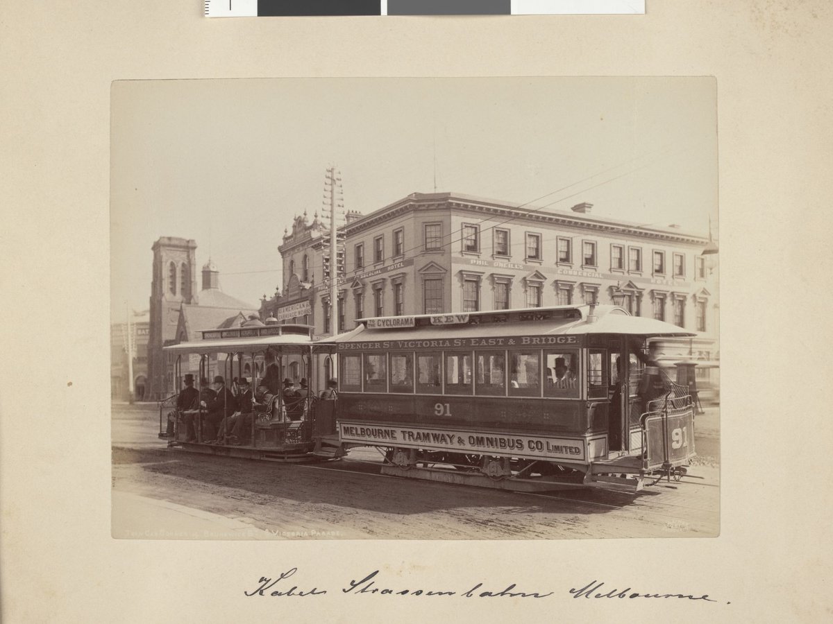 Tram car, corner of Brunswick Street and Victoria Parade, [Fitzroy, Vic.] (1891–97)
